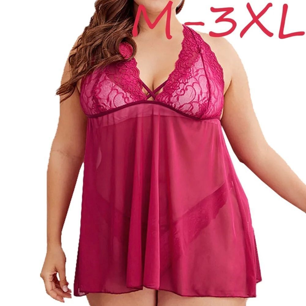 Plus Size Lingerie for Women Lace Babydoll Sexy Mesh Nightdress Exotic Sleepwear